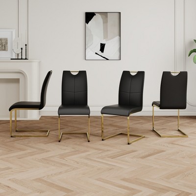 Grungis Faux Leather Armless Kitchen Chair Set of 4,Upholstered Dining Chairs with Gold Chrome Metal Legs for Dining Room,Kitchen