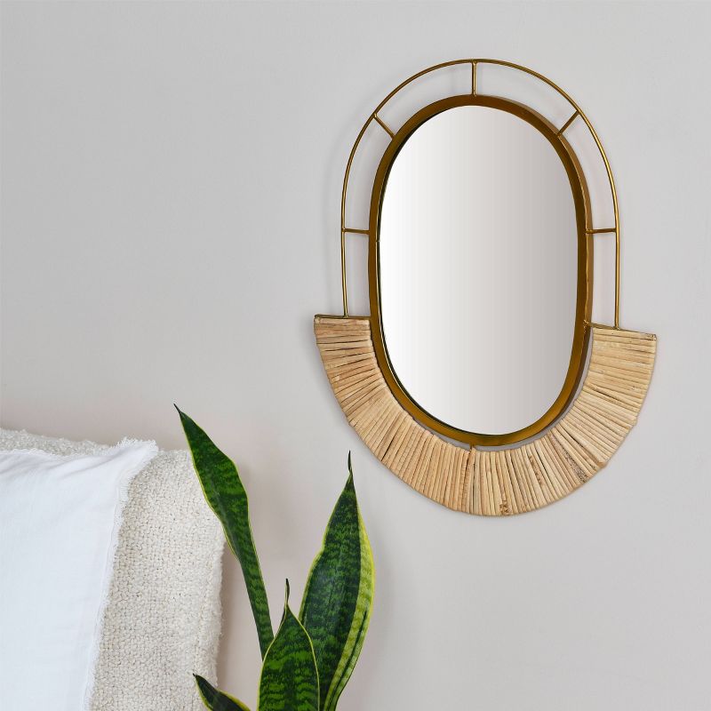 Storied Home Oval Modern Boho Metal and Cane Framed Wall Mirror Natural, 2 of 8