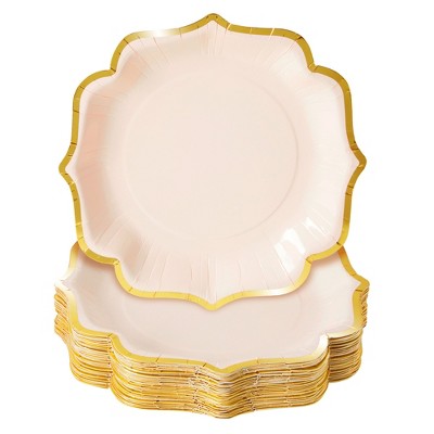 Sparkle and Bash 48-Pack Pink Scalloped Paper Party Plates with Gold Foil Edges, 9 in