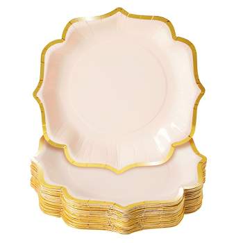 Sparkle and Bash 48-Pack Pink Scalloped Paper Party Plates with Gold Foil Edges, 9 in