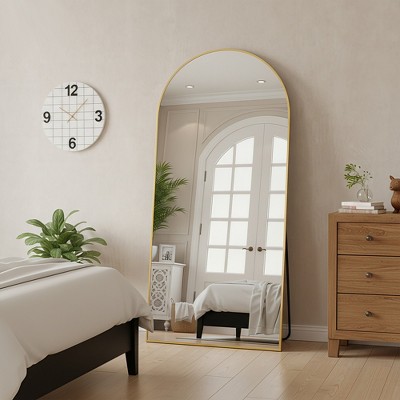 MAYEERTY 71 inch Arched Full Length Mirror Aluminum Alloy Floor Mirror with Stand for Living Room