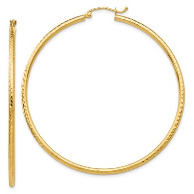 Black Bow Jewelry 2mm, 14k Yellow Gold Diamond-cut Hoops, 55mm (2 1/8 Inch)