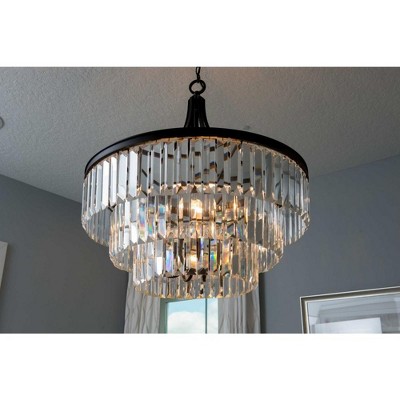 Glimmer 6-Light Antique Bronze Pendant with Prismatic Glass