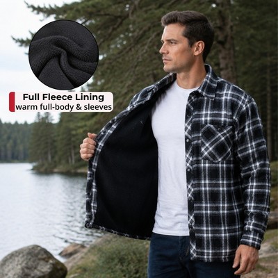 Мужские куртки Alpine Swiss Mens Josh Fleece-Lined Flannel Jacket Heavyweight Snap Button Plaid Shirt Shacket Warm Winter Outerwear BLGY 2XL — фото 3