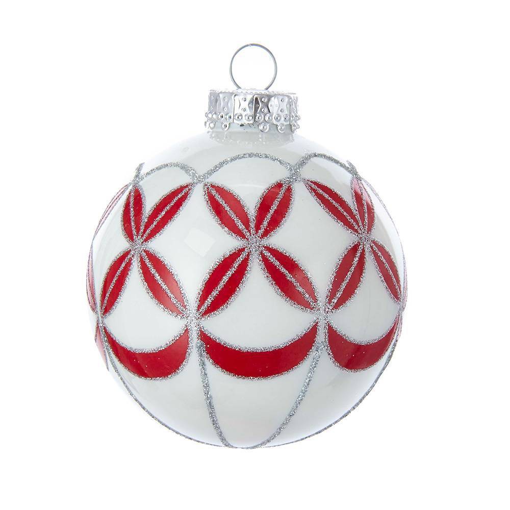 UPC 086131447945 product image for 6pc 80mm Kurt Adler White with Red Pattern Glass Ornament Set | upcitemdb.com