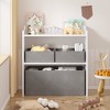 VECELO Toy Organizer with 3 Gray Fabric Bins, Kids Storage Shelf, Easy Assembly, White - 4 of 4