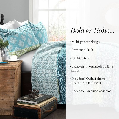 Lush Decor 3pc Full/Queen Bohemian Striped Reversible Oversized Quilt Bedding Set Blue/Green - Lush Décor — фото 6