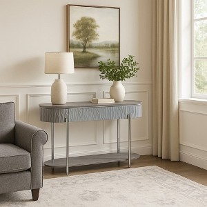 Royal Hampton Sofa Table, Gray High Gloss Wood, Drawers, Chrome Metal, 47 Inch - 1 of 1