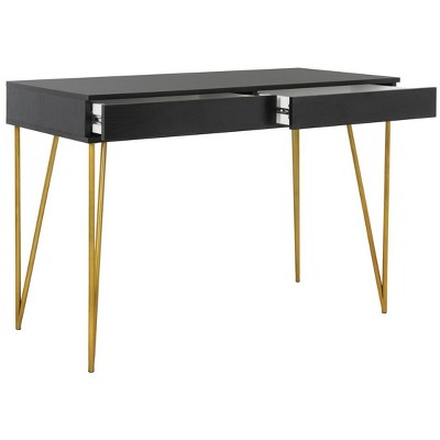 Chic Transitional Black and Gold Home Office Desk with Dual Drawers