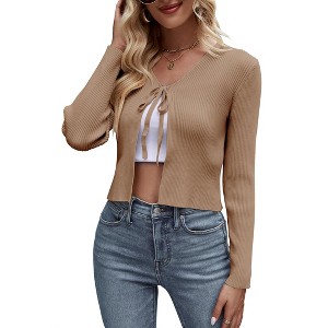 Womens Tie Front Cardigans Knit Shrug Summer Sweaters Crop Cardigan - 1 of 4