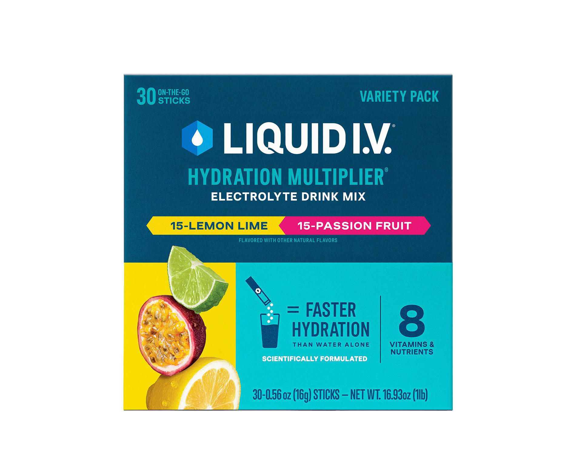 Liquid I.V. Hydration Multiplier Variety Pack, Lemon Lime & Passion Fruit, 30ct