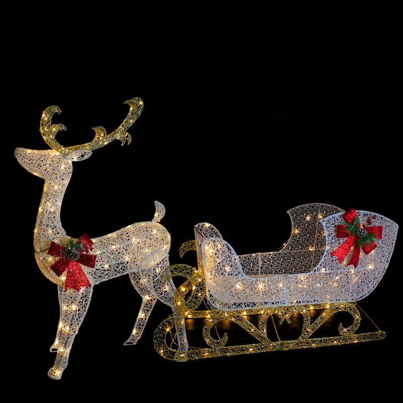Northlight 48" LED Lighted Glitter Reindeer with Sleigh Outdoor Christmas Decoration, 3 of 9