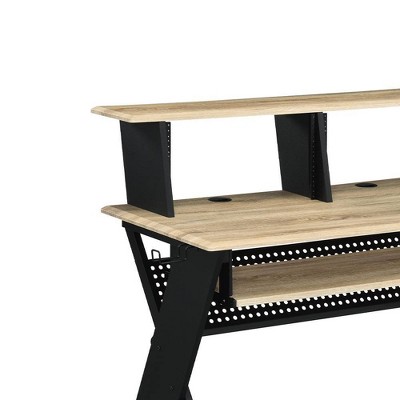 Natural and Black Studio Desk with Keyboard Tray
