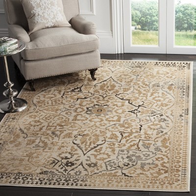 Vintage Cream and Beige Viscose Rectangular Area Rug