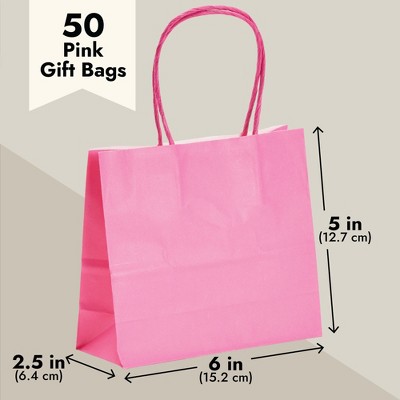 Mini Hot Pink Kraft Paper Gift Bags with Handles, 50 Pack