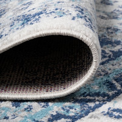 French Country Blues Medallion 2x8 Runner Rug in Synthetic Weave