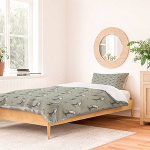 Deny Designs Little Arrow Design Co Egrets on Light Sage Duvet and Sham Set - 1 of 4