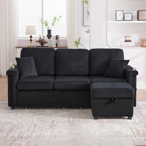 Accent Sofa Couch Modern Style with USB Port, Storage Ottoman, Cup Holders for Living Room 76.38"W - 3irtyhousy - 1 of 4