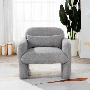 Okak Fine Minimalist Accent Chair Teddy Fleece Armchair with Cozy Soft Pillow Single Sofa Chair for Living Room Study Bedroom - 1 of 4