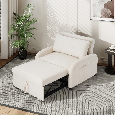 Beige Cotton Linen 3-in-1 Convertible Sleeper Sofa Chair