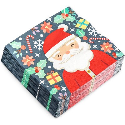 Blue Panda 50-Pack Santa Claus Disposable Paper Cocktail Napkins for Christmas Party Supplies Decorations