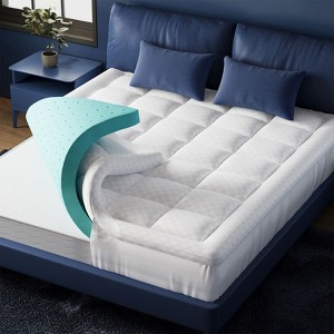 Belffin Dual Layer Memory Foam Mattress Topper ,Cooling Gel Memory Foam for Pain Relief Support Plus Pillow Top Mattress Soft Pad Cover - 1 of 4
