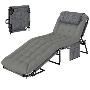 Folding Chaise Lounge Pool Chair with 4-level Reclining Back, Cushion, Side Pocket, Headrest - 1 of 4