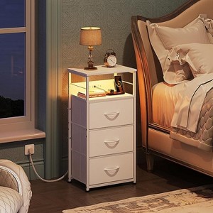 GALAXHERO LED Nightstand with Charging Station Night Stand with 3 Fabric Drawers and Storage Shelf Small Dresser for Small Space 31.9" H Bedside Table - 1 of 1
