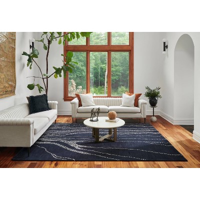 Navy Blue Abstract Hand-Tufted Wool Rug 2' x 3'