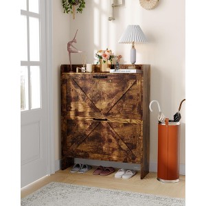 Shoe Storage Organizer with 2 Flip Drawers, Rustic Brown Farmhouse Shoe Cabinet for Entryway - 1 of 4