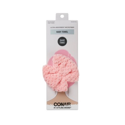 Conair Ulta-Absorbent Microfiber Hair Towel with Bow and Button Closure – Pink