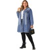 Agnes Orinda Women's Plus Size Stand Collar Buttons Long Sleeve Raw Hem Long Denim Jackets - 3 of 4