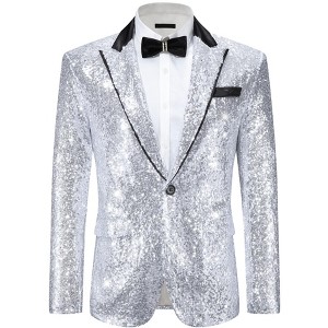 Lars Amadeus Men's Peak Lapel Disco Prom Wedding Party Tuxedo Sequin Blazer - 1 of 4