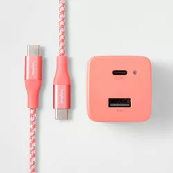 2-Port USB-A USB-C Wall Charger with 6' USB-C to USB-C Braided Cord - heyday™ Rose