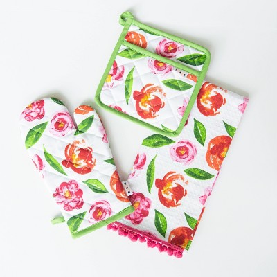 3pc Cotton Peony Kitchen Textile Set - Simply Whimsical