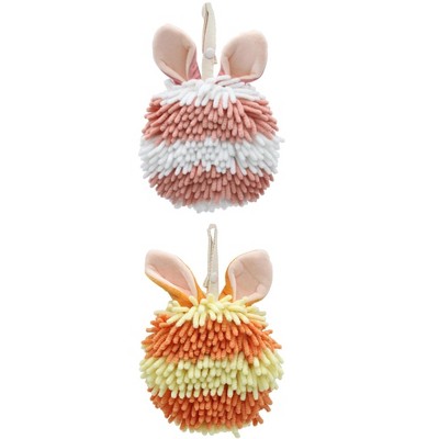 REGALWOVEN Cute Rabbit Shape Fluffy Chenille Soft Absorbent Hand Towel 2 Pcs