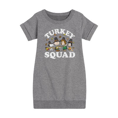 - Peanuts - Turkey Squad Graphic Short Sleeve Fleece Dress