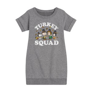 - Peanuts - Turkey Squad Graphic Short Sleeve Fleece Dress - 1 of 4