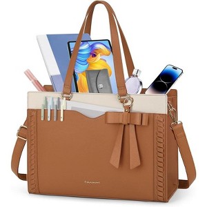 Laptop Bag for Women 15.6 Inch Work Tote Bag with Detachable Strap & Bow Professional Laptop Tote with Cup Holder - 1 of 4