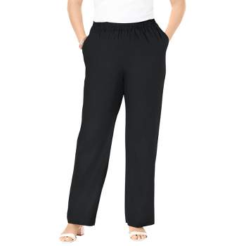 Jessica London Women's Plus Size Wide Leg Linen Crop Pants Elastic Waist -  16 W, Black : Target