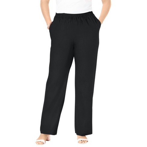 Jessica London Women's Plus Size Lightweight Linen-Blend Straight-Leg Pants  - 28 W, Black