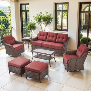 Buenhomino High Back Outdoor Furniture with 6-inch Extra Thick Cushions, Patio Furniture Set with Swivel Chairs, 7 PCS Wicker Conversation Set - 1 of 4