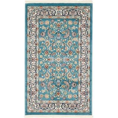 Narenj Blue Rectangular Stain-Resistant Indoor Rug