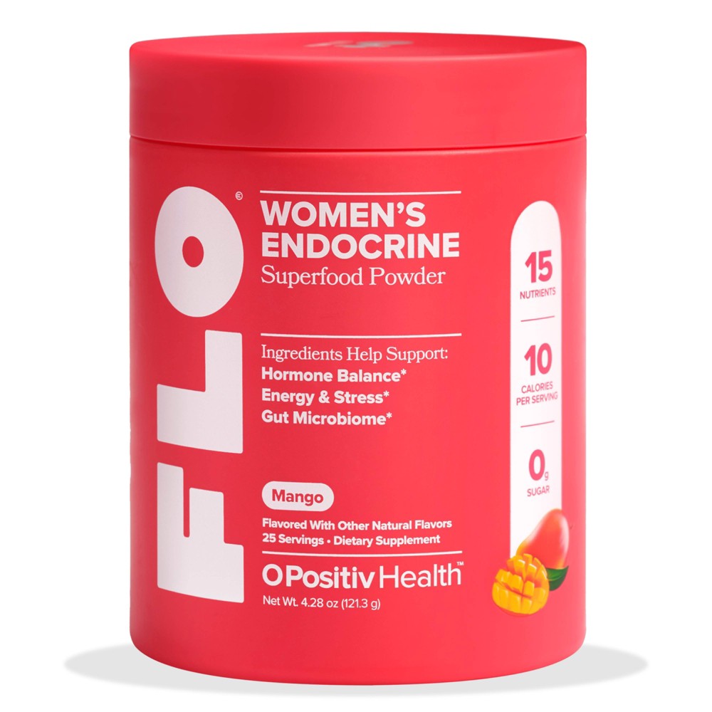 O Positiv FLO Women's Endocrine Superfood Powder for Energy, Weight Management, & Stress - Mango Flavored - 4.28oz