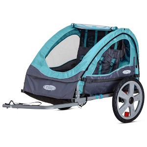 Instep Take 2 Foldable Nylon Bike Trailer Wagon with Double Seat, 5 Point Harness, and Folding Frame for Outdoor and Recreation, Blue - 1 of 4