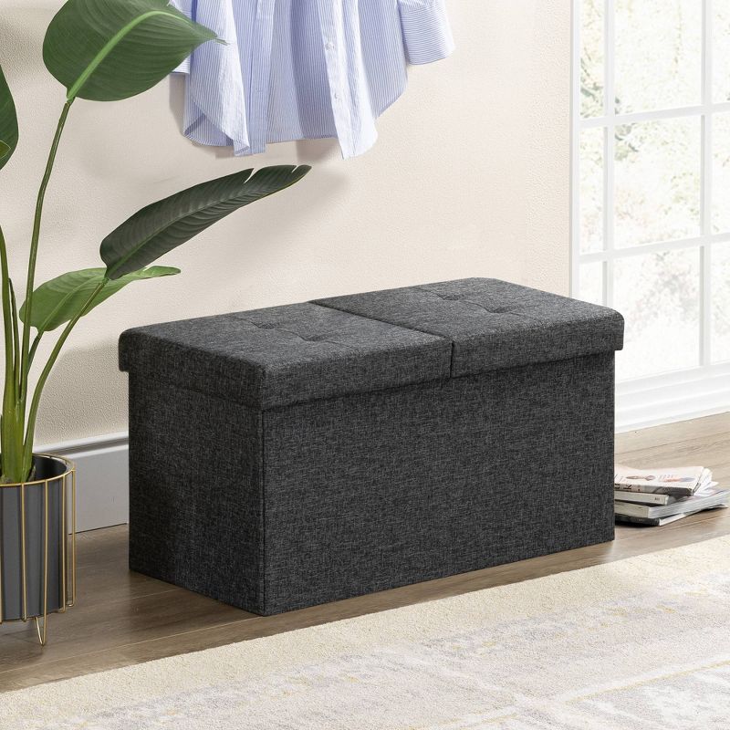 30" Button Tufted Folding Storage Ottoman Bench with Smart Lift Top - Mellow, 2 of 10