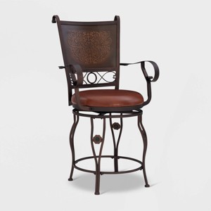 24" Eli Big and Tall Copper Stamped Faux Leather Swivel Seat Counter Height Barstool - Powell Company - 1 of 4