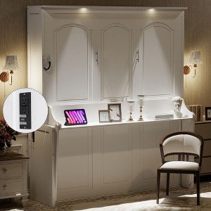 Queen Size Murphy Bed Foldable Bed Space-saving Wall Bed with Desk, LED & USB Charging Station - ModernLuxe - 1 of 4
