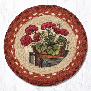 Earth Rugs Round Jute Trivet 10"x10" – Garden Geranium Print with Braided Natural Design - 1 of 3