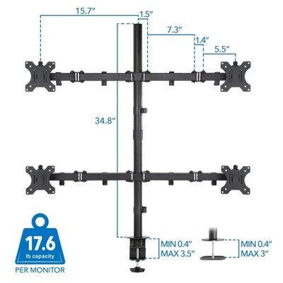 Black Steel Adjustable Quad Monitor Desk Mount